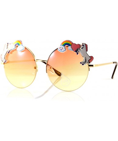 Oversized Rainbow Heart Unicorn Top Gradient Ocean Color Round Sunglasses A110 - (Gold) Red Yellow - CM180RUDR84 $24.02