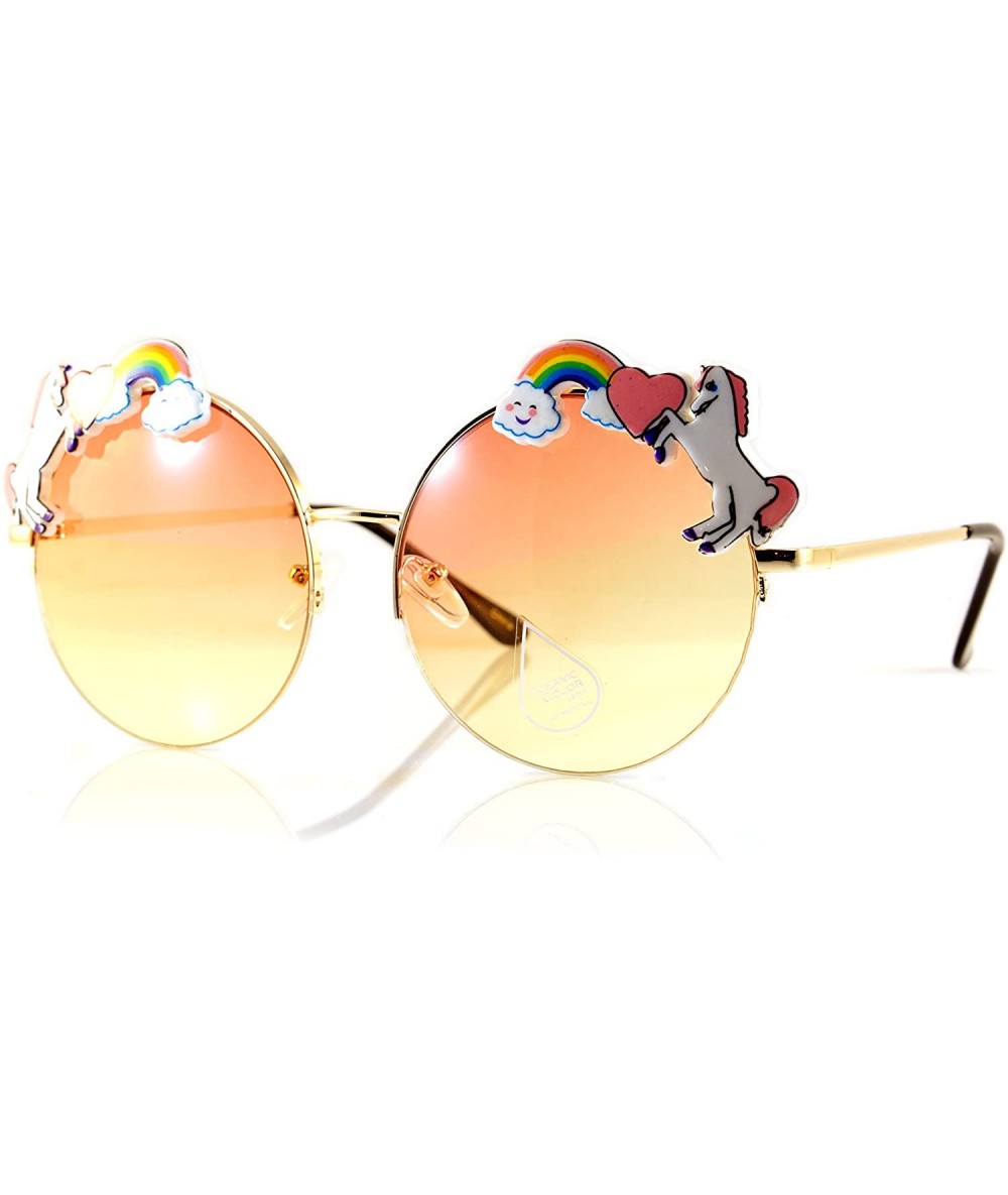 Oversized Rainbow Heart Unicorn Top Gradient Ocean Color Round Sunglasses A110 - (Gold) Red Yellow - CM180RUDR84 $24.02