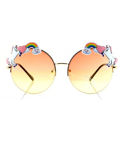 Oversized Rainbow Heart Unicorn Top Gradient Ocean Color Round Sunglasses A110 - (Gold) Red Yellow - CM180RUDR84 $24.02