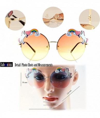 Oversized Rainbow Heart Unicorn Top Gradient Ocean Color Round Sunglasses A110 - (Gold) Red Yellow - CM180RUDR84 $24.02