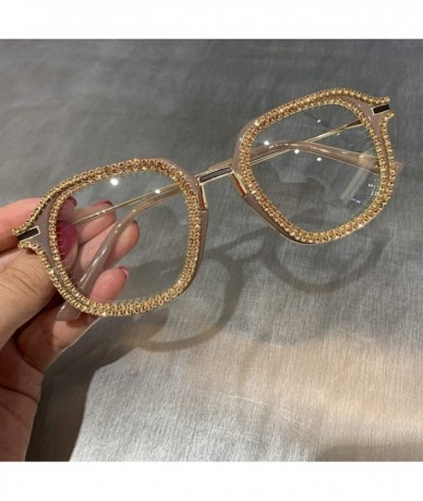 Aviator Gold Rhinestone Cat Eye Sunglasses Women Shades Sun Glasses Men Vintage Metal Clear Eyewear UV400 Sunglass - CZ198ZN6...