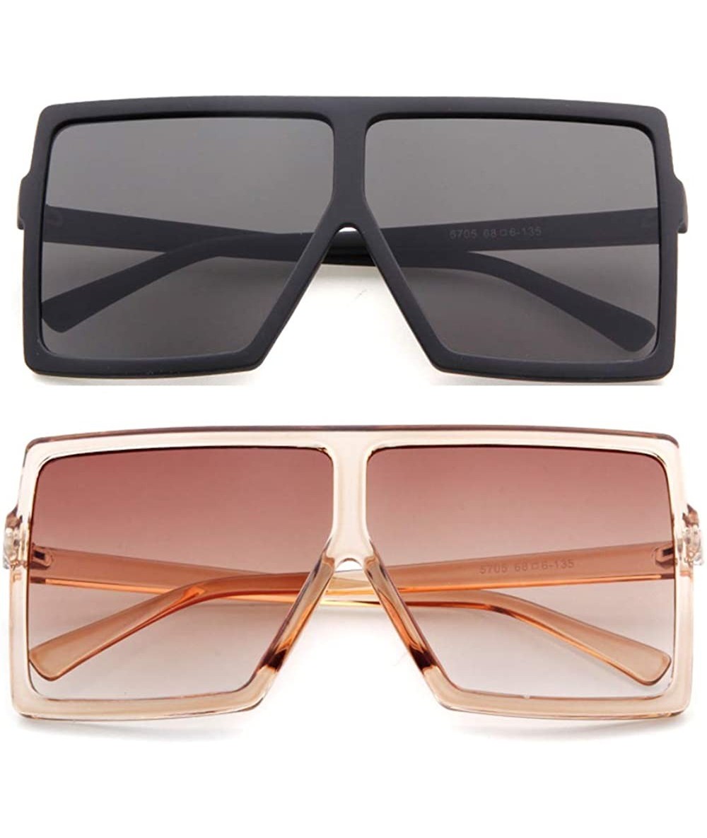 Square Oversized Sunglasses for Women Square Shield Plastic Frame 100% UV400 Protection - Black/Brown*2 Pack - C918S5IND99 $2...