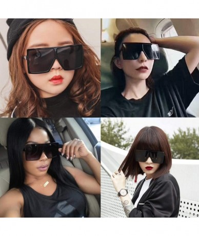 Square Oversized Sunglasses for Women Square Shield Plastic Frame 100% UV400 Protection - Black/Brown*2 Pack - C918S5IND99 $2...