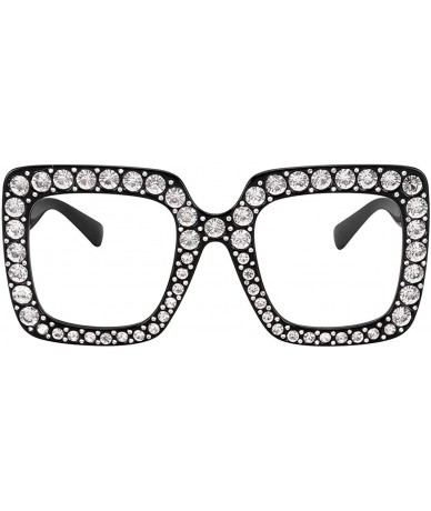 Square ROYAL GIRL Elton Square Rhinestone Sunglasses Oversized Diamond Bling Bling Glasses - Black Frame-clear Lens - C11872W...