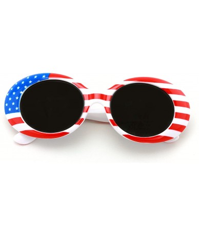 Oval Vintage Sunglasses UV400 Bold Retro Oval Mod Thick Frame Sunglasses Clout Goggles White USA American Flag - CW189UM7O88 ...