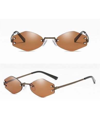 Rimless Tiny Sunglasses Women Accessories Rimless Hexagonal Sun Glasses For Men Unisex - Brown - C918KGKXAC3 $19.24