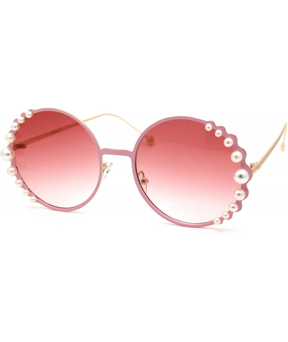 Round Womens Pearl Jewel Trim Round Circle Lens Hippie Sunglasses - All Pink - CK1959DUHLQ $25.70