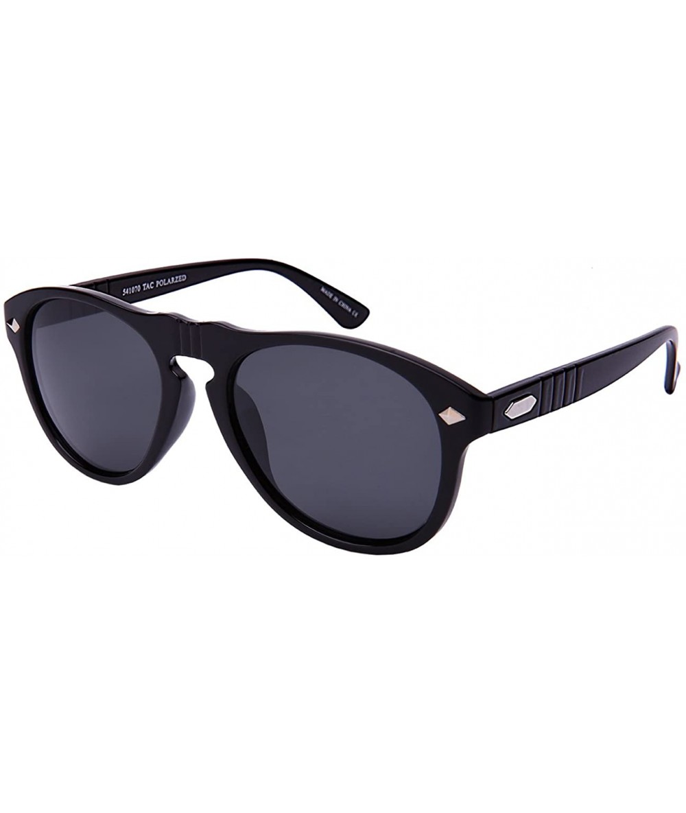 Round Retro Classic Style Sunglasses w/Polarized Lens 541070-P - Black - CK12NTWX4AC $20.12