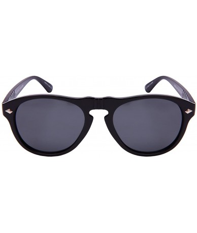 Round Retro Classic Style Sunglasses w/Polarized Lens 541070-P - Black - CK12NTWX4AC $20.12