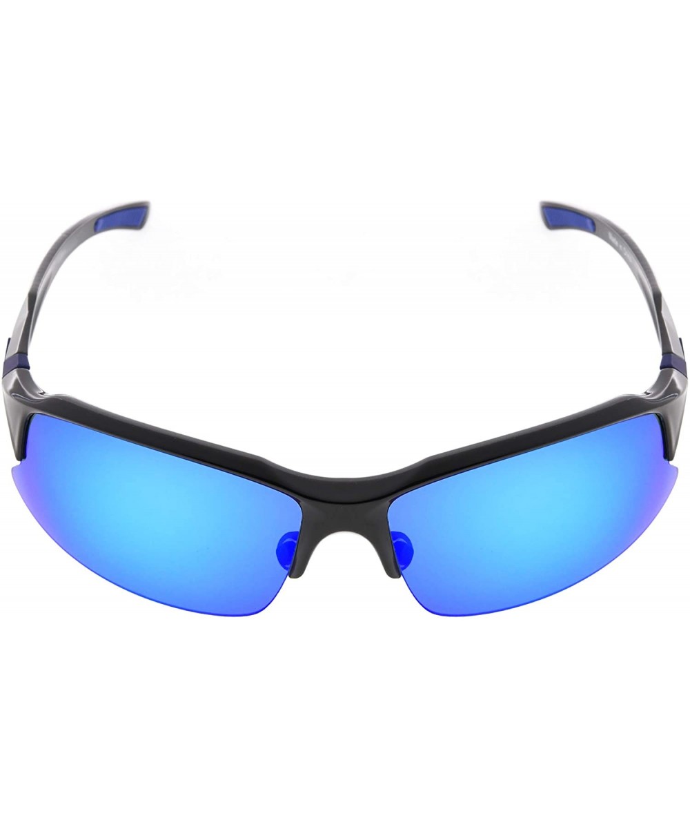 Sport Polycarbonate Polarized TR90 Unbreakable Half-Rim Sport Sunglasses - Black/Blue Mirror - CB12O6IO9L8 $25.19