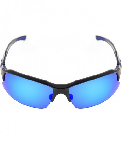 Sport Polycarbonate Polarized TR90 Unbreakable Half-Rim Sport Sunglasses - Black/Blue Mirror - CB12O6IO9L8 $25.19