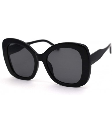 Butterfly Womens Thick Plastic Butterfly Designer Fashion Chic Sunglasses - All Black - CG19573Y2IC $19.47