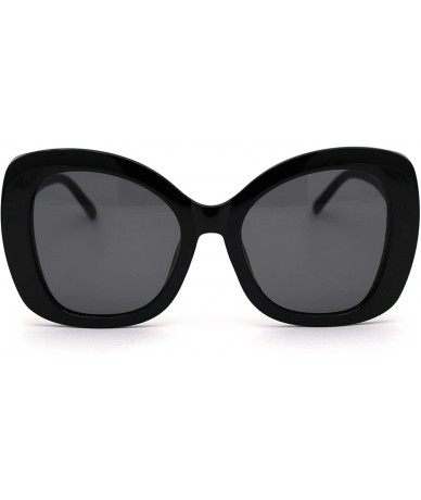 Butterfly Womens Thick Plastic Butterfly Designer Fashion Chic Sunglasses - All Black - CG19573Y2IC $19.47