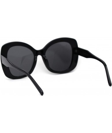 Butterfly Womens Thick Plastic Butterfly Designer Fashion Chic Sunglasses - All Black - CG19573Y2IC $19.47