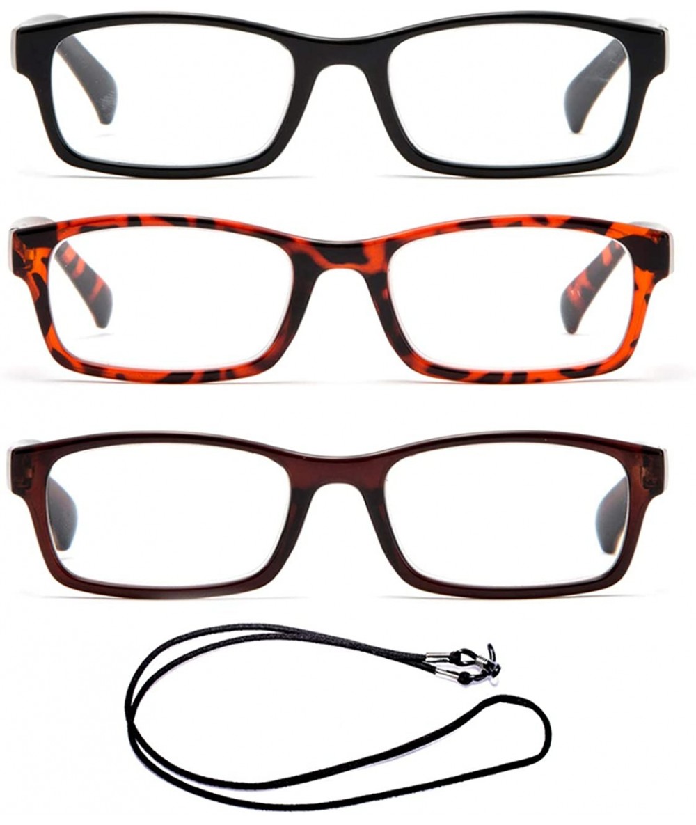 Oversized Newbee Fashion Squared Reading Glasses - 3 Pack Black- Tortoise & Brown - CO187GKAN3H $23.78