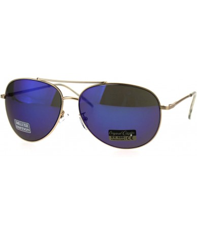 Aviator Mens Classic Reflective Color Mirror Gold Metal Rim Pilots Sunglasses - Blue Mirror - C718EXLH8YT $23.55