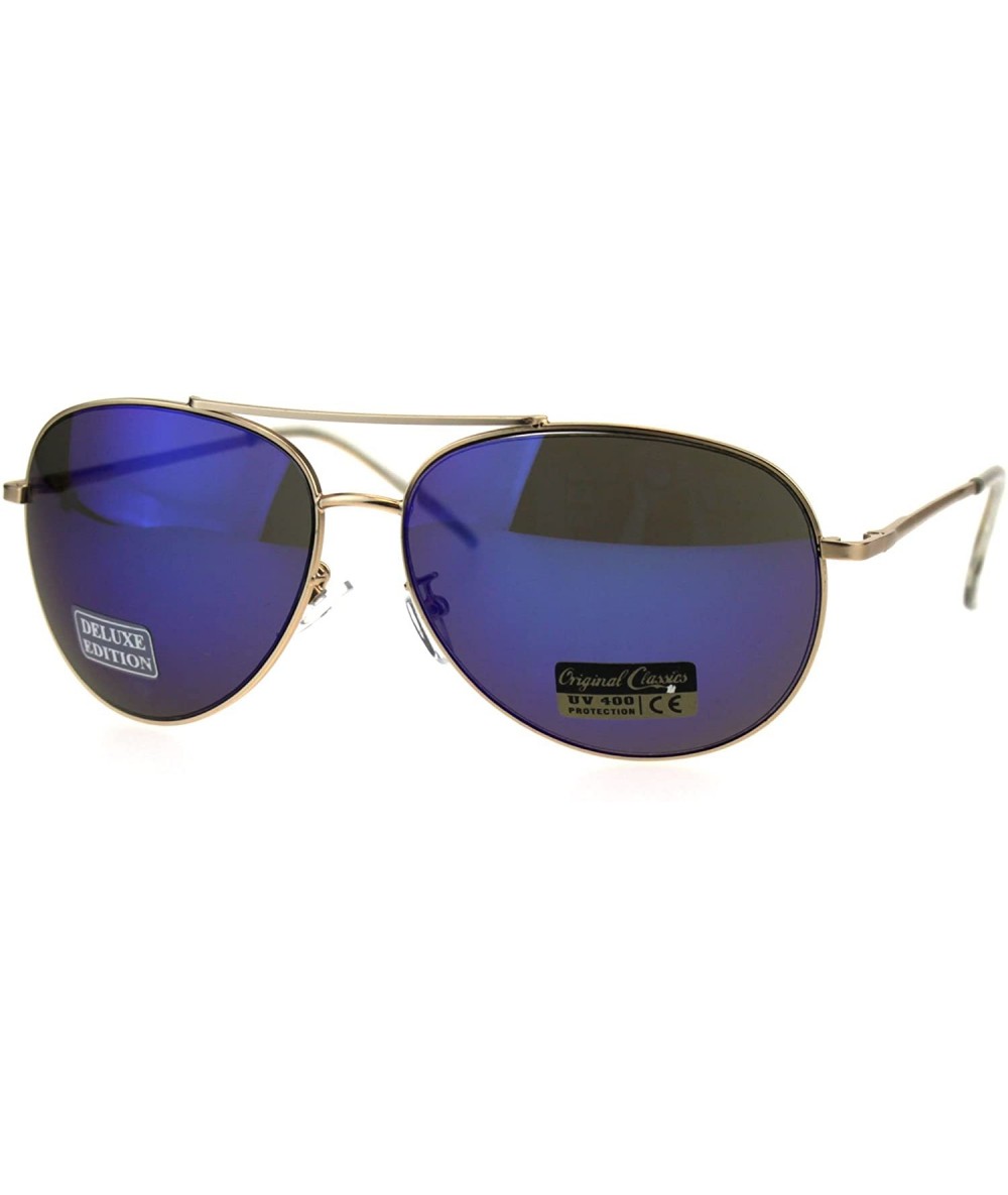 Aviator Mens Classic Reflective Color Mirror Gold Metal Rim Pilots Sunglasses - Blue Mirror - C718EXLH8YT $23.55