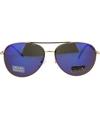 Aviator Mens Classic Reflective Color Mirror Gold Metal Rim Pilots Sunglasses - Blue Mirror - C718EXLH8YT $23.55