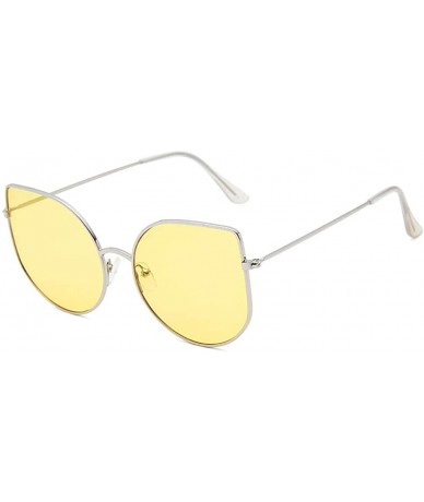 Oval Fashion Round Sunglasses-Cute Cat Eye Eyewear-Owersized Vintage Shade Glasses - F - CR190EEDTZX $58.76