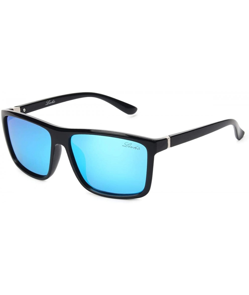 Square Polarized Sunglasses Vintage Eyewear Eyeglasses - Black Frame-blue Lense - CO18W3YTCMW $18.17