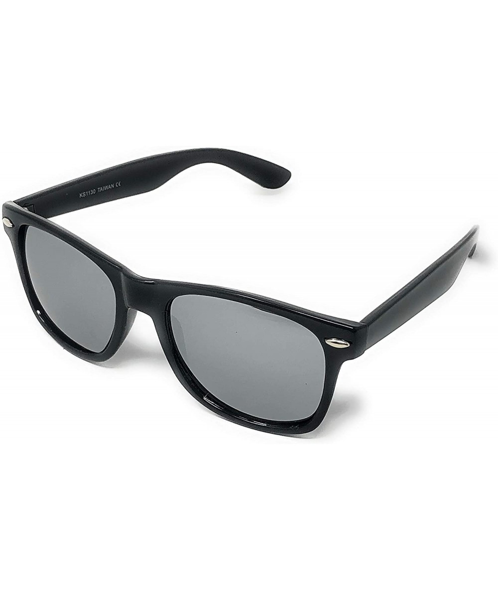 Square Sunglasses Classic 80s Vintage Style Design Mirror Lenses - Black Gloss- Mirror - CP18IKDN59K $18.91