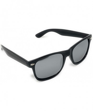 Square Sunglasses Classic 80s Vintage Style Design Mirror Lenses - Black Gloss- Mirror - CP18IKDN59K $18.91