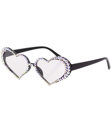 Square Sparkling Heart Shape Frame Crystal Sunglasses UV Protection Rhinestone Sunglasses - Transparent - CO18AG0LL3R $30.00