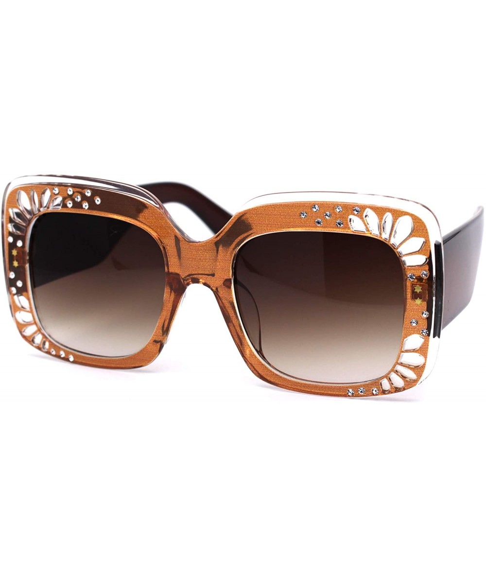 Rectangular Womens Rectangular Foliage Jewel Trim Thick Plastic Sunglasses - All Brown - CP1958CZ9T5 $24.93