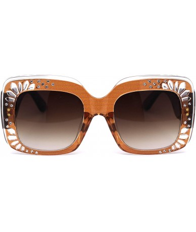 Rectangular Womens Rectangular Foliage Jewel Trim Thick Plastic Sunglasses - All Brown - CP1958CZ9T5 $24.93