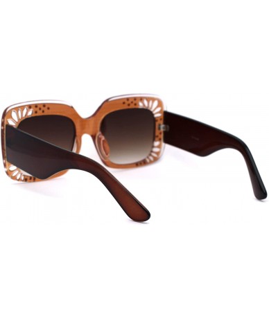 Rectangular Womens Rectangular Foliage Jewel Trim Thick Plastic Sunglasses - All Brown - CP1958CZ9T5 $24.93