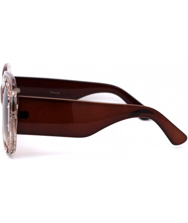 Rectangular Womens Rectangular Foliage Jewel Trim Thick Plastic Sunglasses - All Brown - CP1958CZ9T5 $24.93