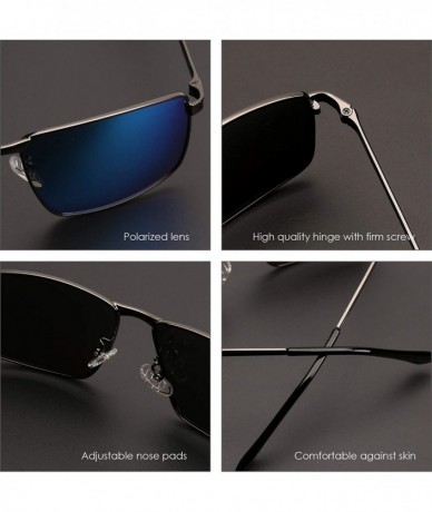 Rectangular Polarized Sunglasses Men Retro Rectanglar Metal Frame Driving Glasses - CR18R9REOZO $18.11