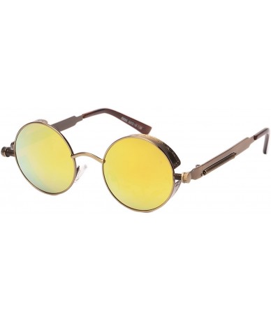 Round Vintage Hippie Retro Metal Round Circle Frame Sunglasses - Grey Orange - C2127YO8LVV $23.09