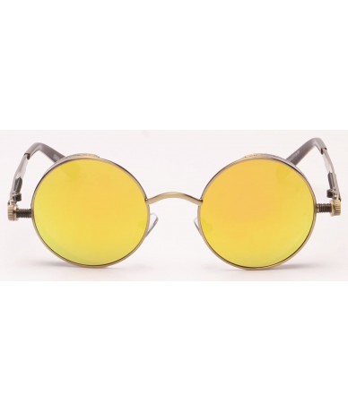 Round Vintage Hippie Retro Metal Round Circle Frame Sunglasses - Grey Orange - C2127YO8LVV $23.09