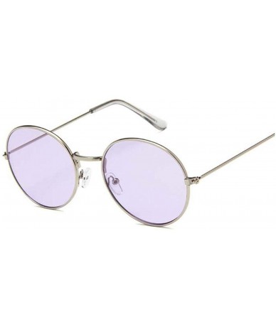 Shield Round Sun Glasses Women Mirror Retro Ladies Luxury Small Sunglasses Brand Designer - Silver Purple - CL198ZHE4G2 $62.34