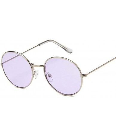 Shield Round Sun Glasses Women Mirror Retro Ladies Luxury Small Sunglasses Brand Designer - Silver Purple - CL198ZHE4G2 $62.34