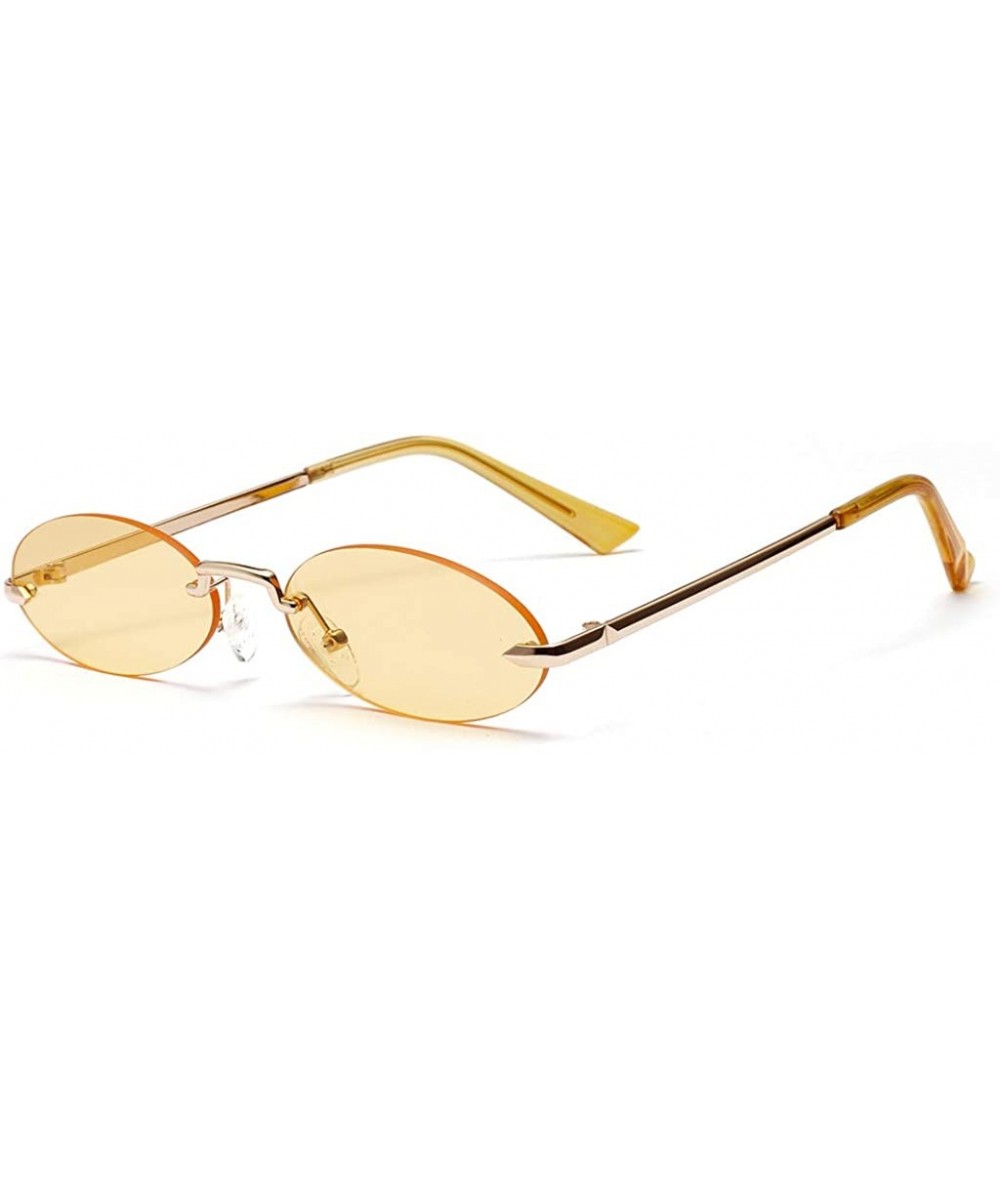 Rimless Men Frameless Sunglasses Oval Women Metal Sun Glasses Male Retro Clear Color Yellow - Yellow - CC18AOLHKNX $21.37