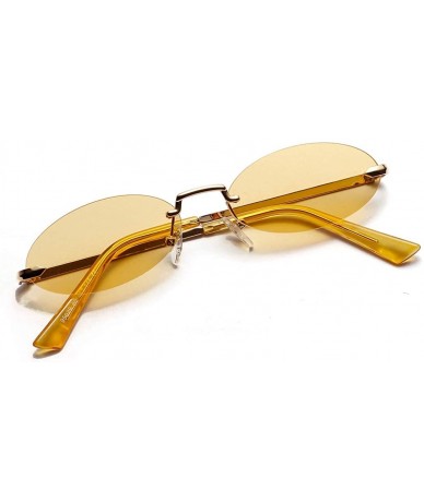 Rimless Men Frameless Sunglasses Oval Women Metal Sun Glasses Male Retro Clear Color Yellow - Yellow - CC18AOLHKNX $21.37