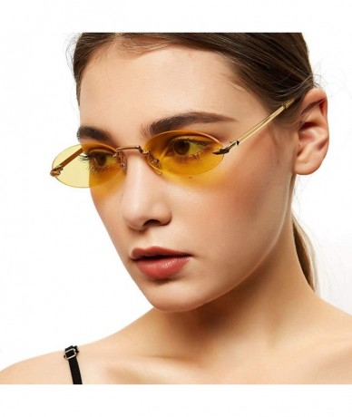 Rimless Men Frameless Sunglasses Oval Women Metal Sun Glasses Male Retro Clear Color Yellow - Yellow - CC18AOLHKNX $21.37