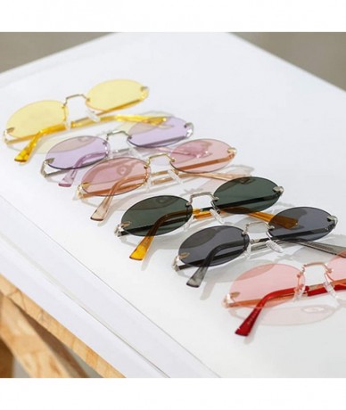 Rimless Men Frameless Sunglasses Oval Women Metal Sun Glasses Male Retro Clear Color Yellow - Yellow - CC18AOLHKNX $21.37