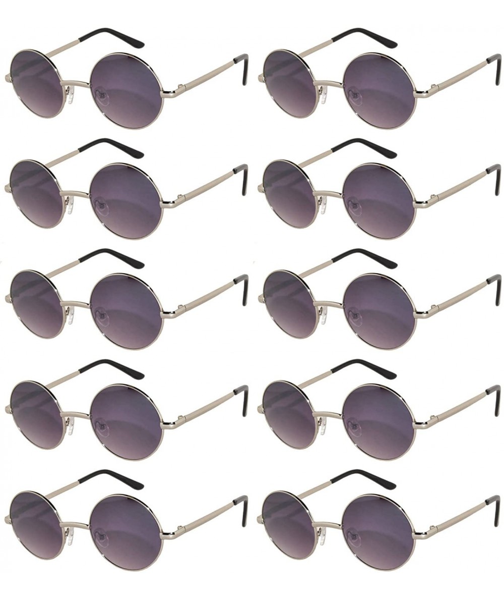 Round 10 Pack Round Retro Vintage Circle Style Sunglasses Colored Small Metal Frame - 43_silver_smoke_10_pairs - CR1853KSCQ2 ...