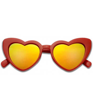 Sport Oversized Heart-Shaped Round Colorful Flat Mirror Lens Love Sun Glasses - Red Frame - CB18EHAN7L6 $29.26