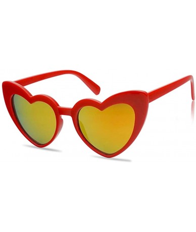 Sport Oversized Heart-Shaped Round Colorful Flat Mirror Lens Love Sun Glasses - Red Frame - CB18EHAN7L6 $29.26