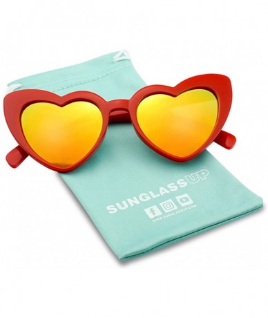 Sport Oversized Heart-Shaped Round Colorful Flat Mirror Lens Love Sun Glasses - Red Frame - CB18EHAN7L6 $29.26