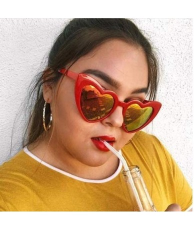 Sport Oversized Heart-Shaped Round Colorful Flat Mirror Lens Love Sun Glasses - Red Frame - CB18EHAN7L6 $29.26