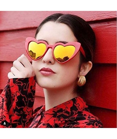 Sport Oversized Heart-Shaped Round Colorful Flat Mirror Lens Love Sun Glasses - Red Frame - CB18EHAN7L6 $29.26