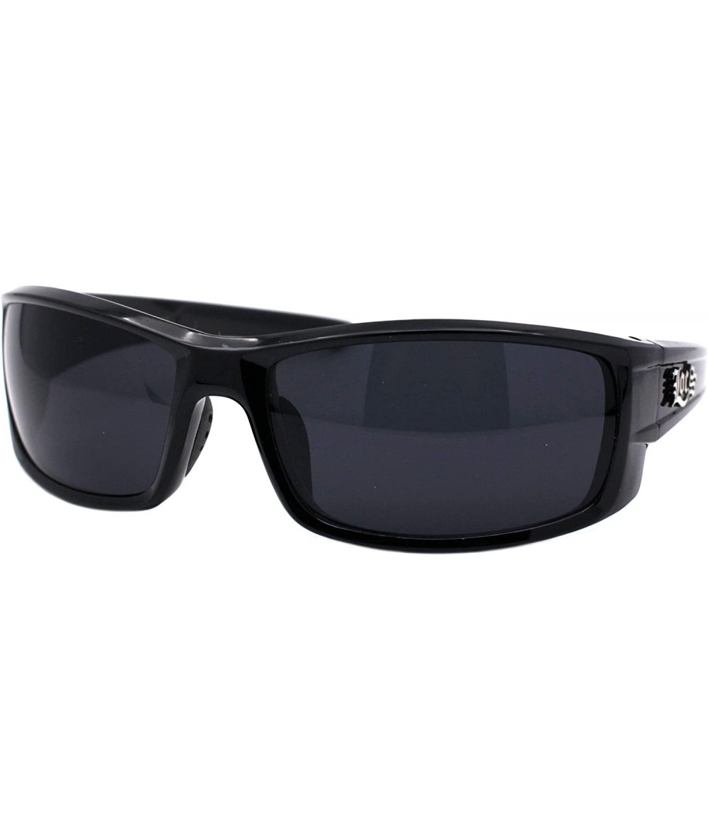 Rectangular Locs Sunglasses Mens Wrap Around Rectangular Gangster Shades UV 400 Black - C7197AAKDS7 $21.62