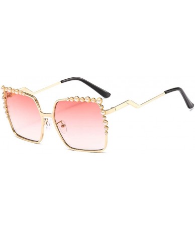 Cat Eye Womens Oversized Pearl Rhinestone Sunglasses Stylish Design Eyewear - Square Frame Pink Lens - CI198SD2HMT $23.79