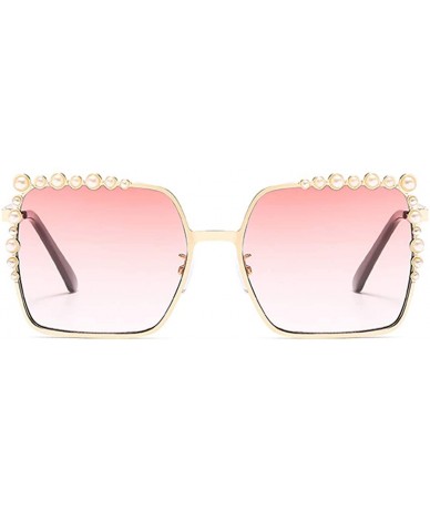 Cat Eye Womens Oversized Pearl Rhinestone Sunglasses Stylish Design Eyewear - Square Frame Pink Lens - CI198SD2HMT $23.79