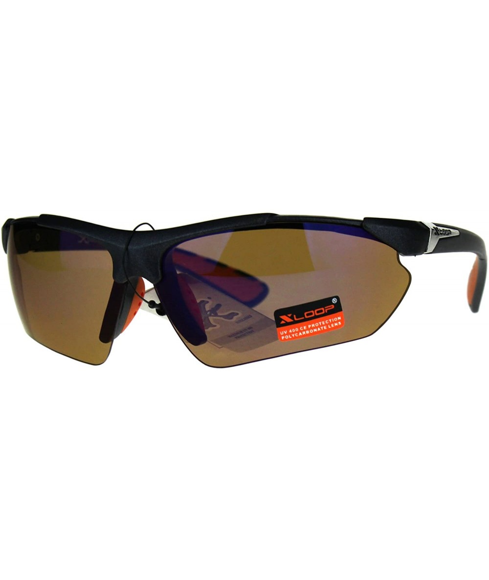 Wrap Xloop Sports Sunglasses Mens Half Rim Wrap Around Shades UV 400 - Black Orange - CS18CZI443X $20.73